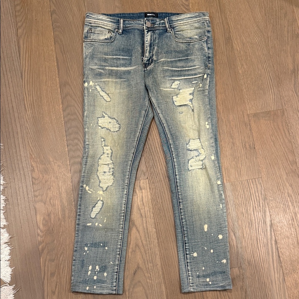 Men's Distressed Skinny Jeans in Light Blue